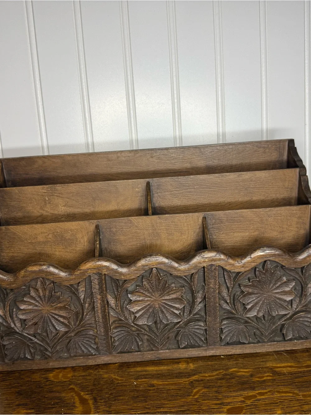BOHO 1970's Faux Wood Desk Organizer, Letter Holder, Mail Storage Holder, Lerner